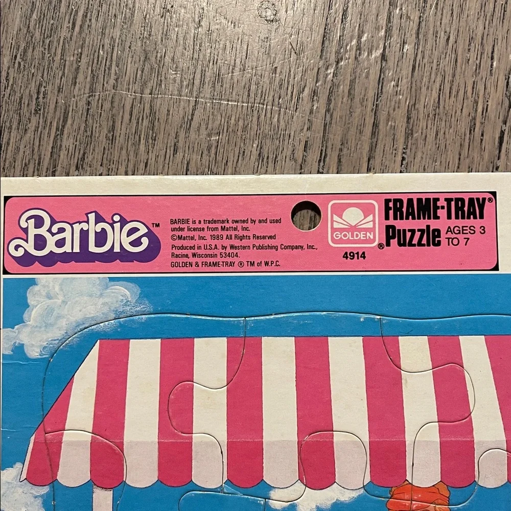 Vintage 1989 Barbie Beachside Frame-Tray Puzzle with Pink and Blue‎